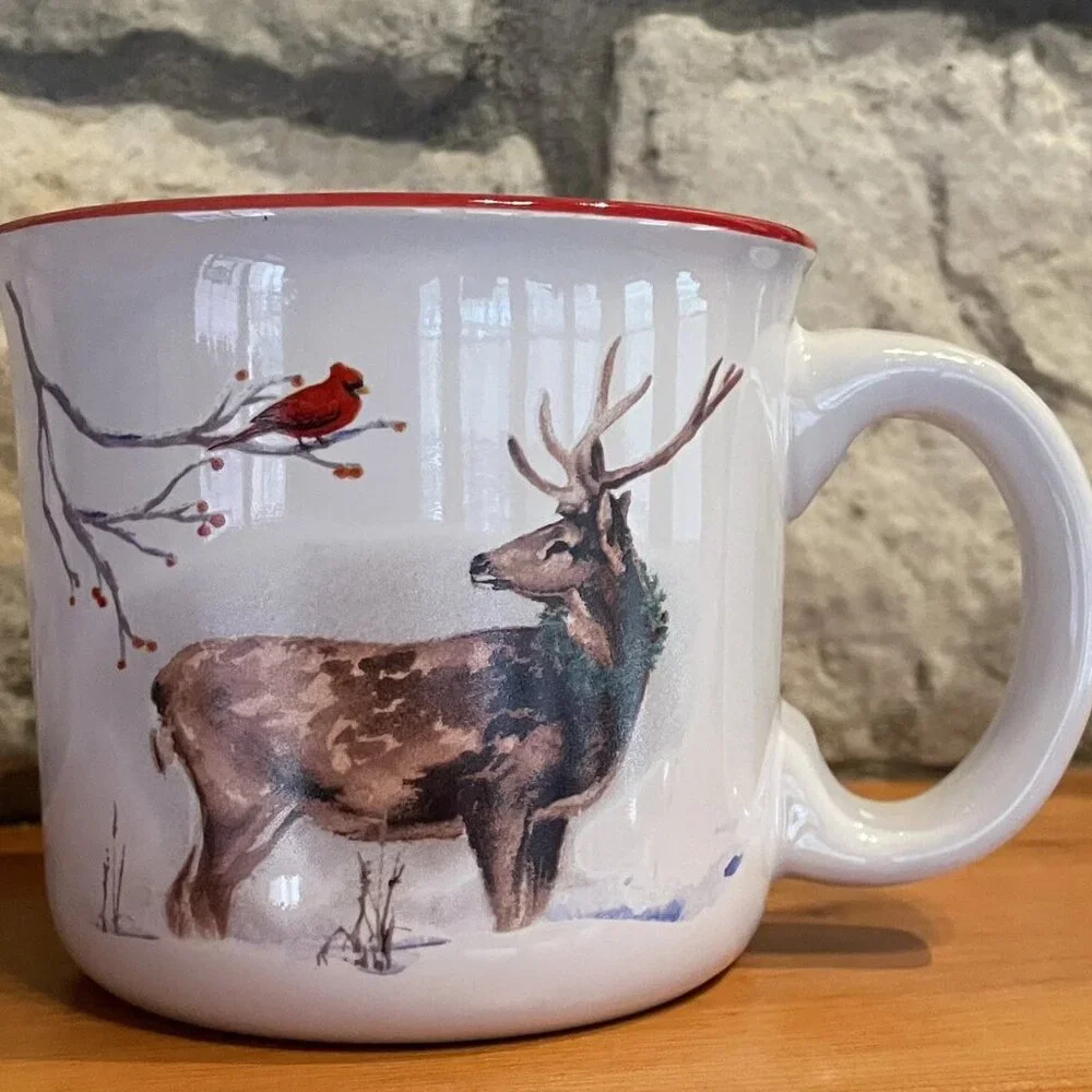 Bass Pro Shop Coffee Mug Hunting Holiday Stag Deer Reindeer Cardinal Oversized